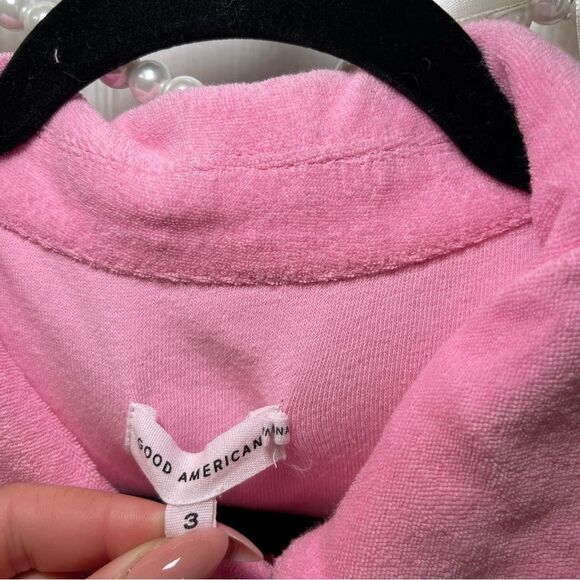 The Good American Terry Cloth Cinched Waist Pink Romper Short Sleeves - Picture 4 of 16